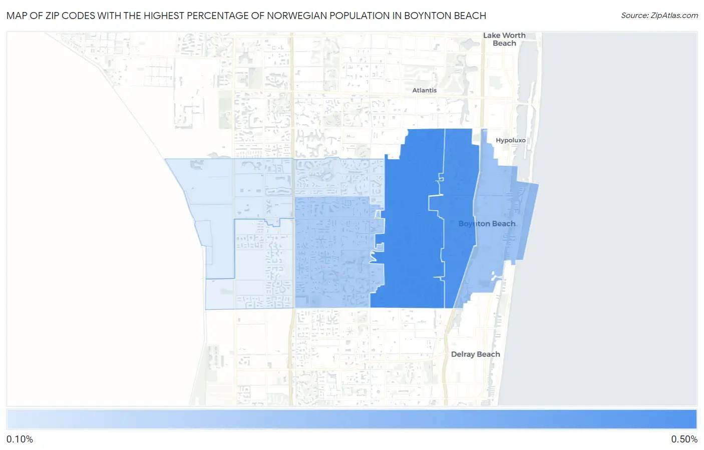 Zip Codes with the Highest Percentage of Norwegian Population in Boynton Beach Map
