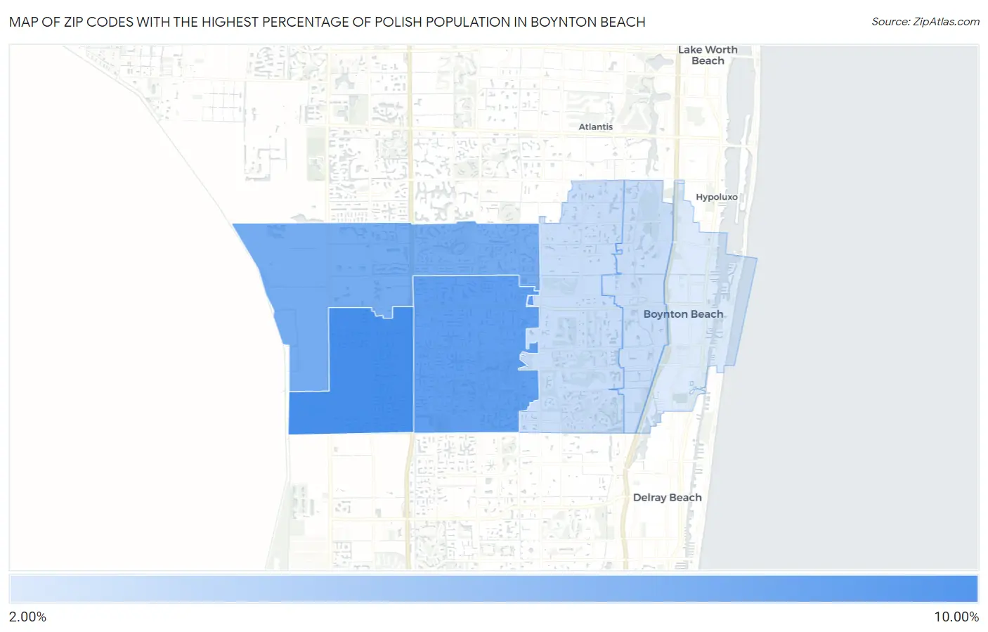 Zip Codes with the Highest Percentage of Polish Population in Boynton Beach Map