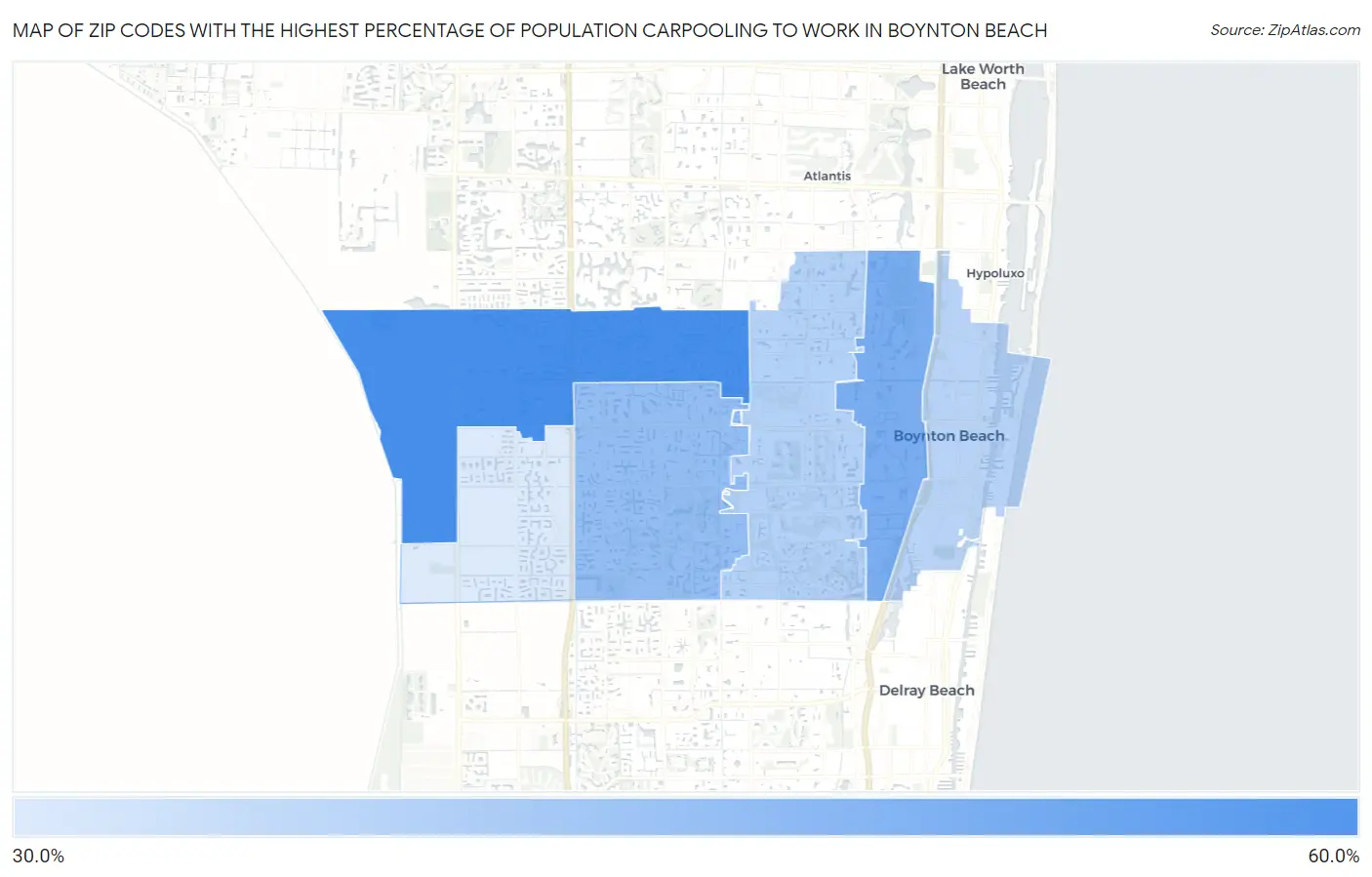 Zip Codes with the Highest Percentage of Population Carpooling to Work in Boynton Beach Map