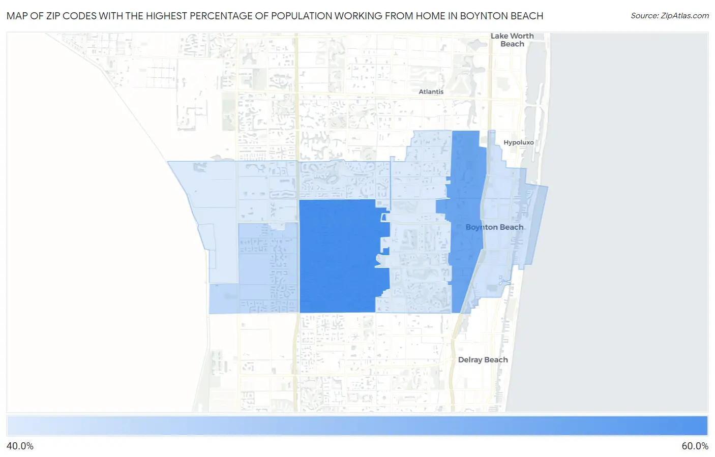Zip Codes with the Highest Percentage of Population Working from Home in Boynton Beach Map