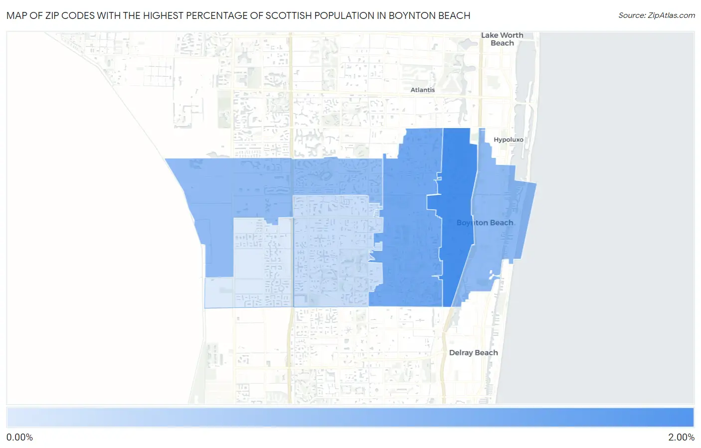 Zip Codes with the Highest Percentage of Scottish Population in Boynton Beach Map