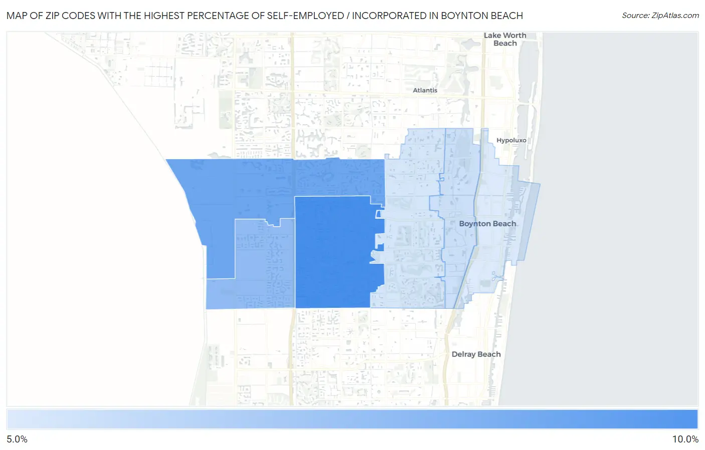 Zip Codes with the Highest Percentage of Self-Employed / Incorporated in Boynton Beach Map