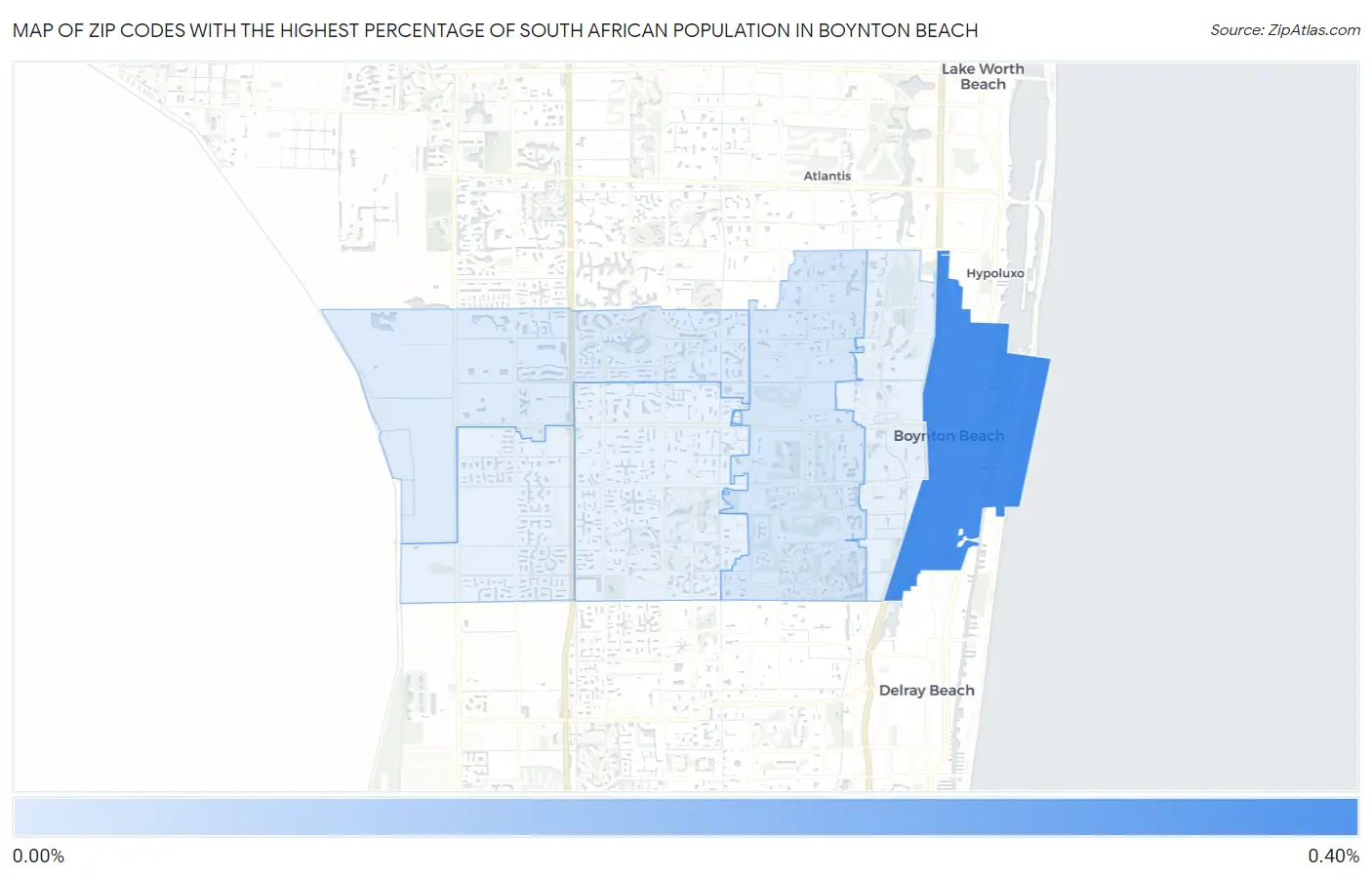 Zip Codes with the Highest Percentage of South African Population in Boynton Beach Map