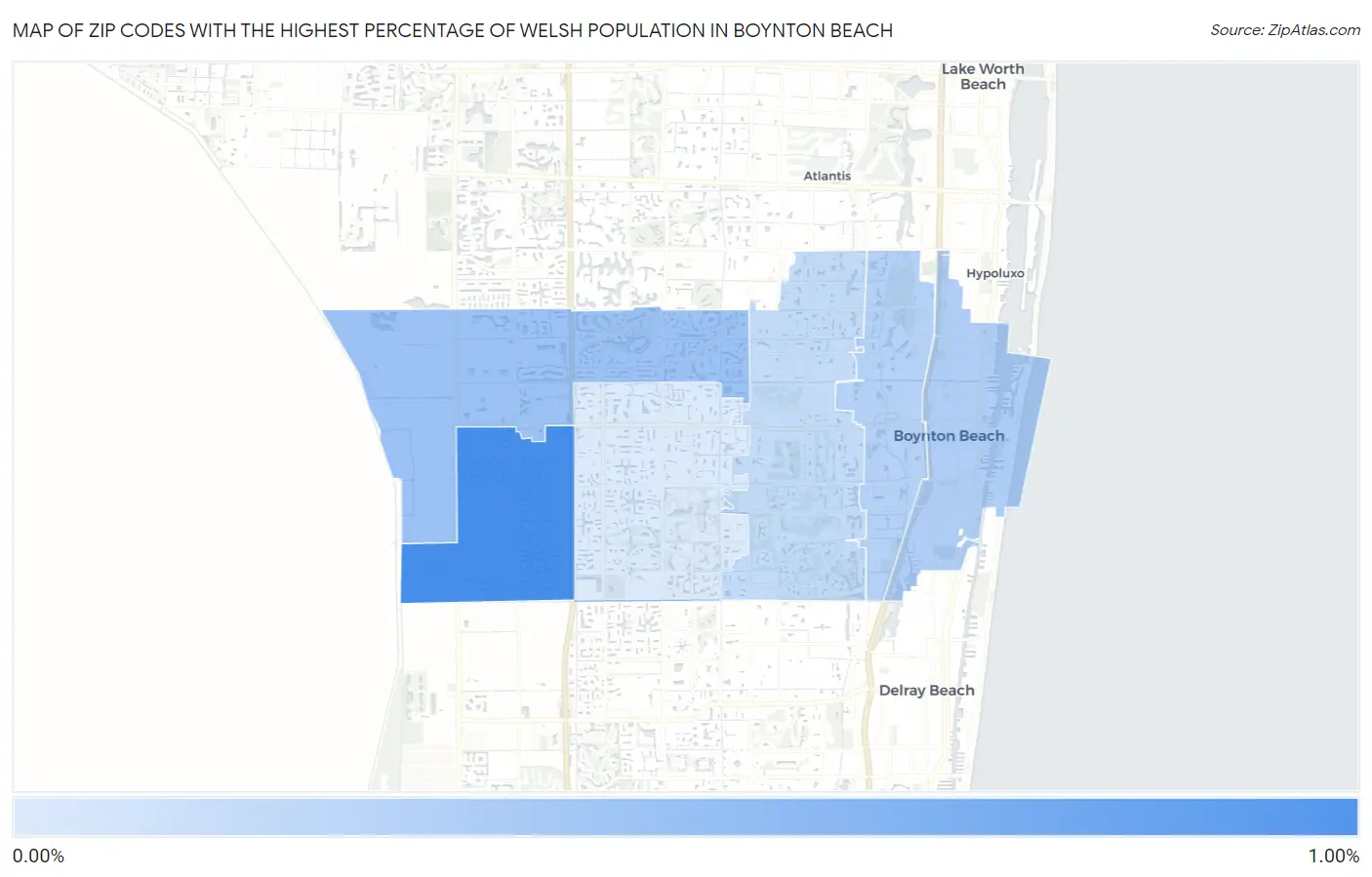Zip Codes with the Highest Percentage of Welsh Population in Boynton Beach Map