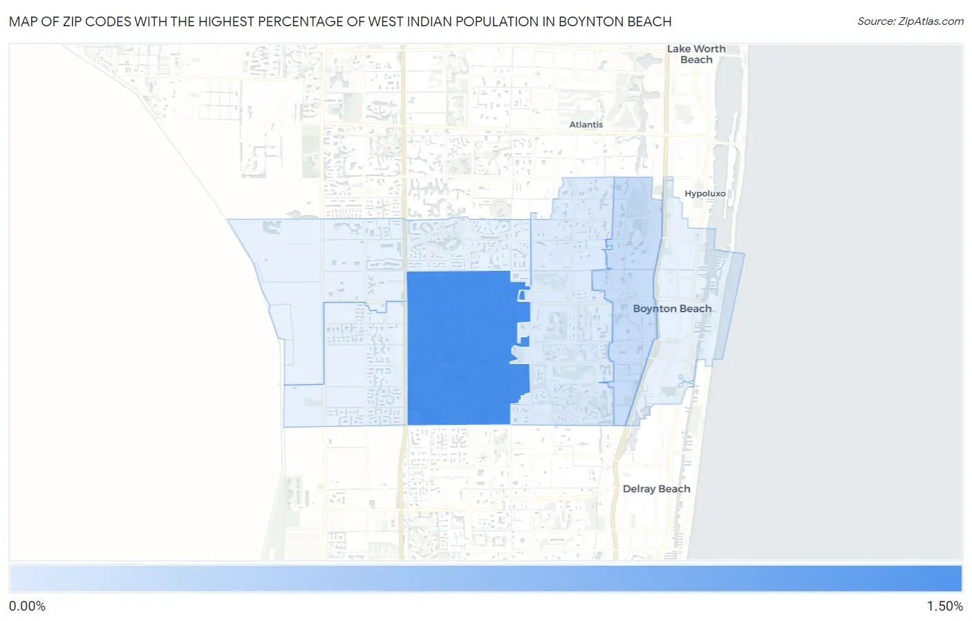 Zip Codes with the Highest Percentage of West Indian Population in Boynton Beach Map