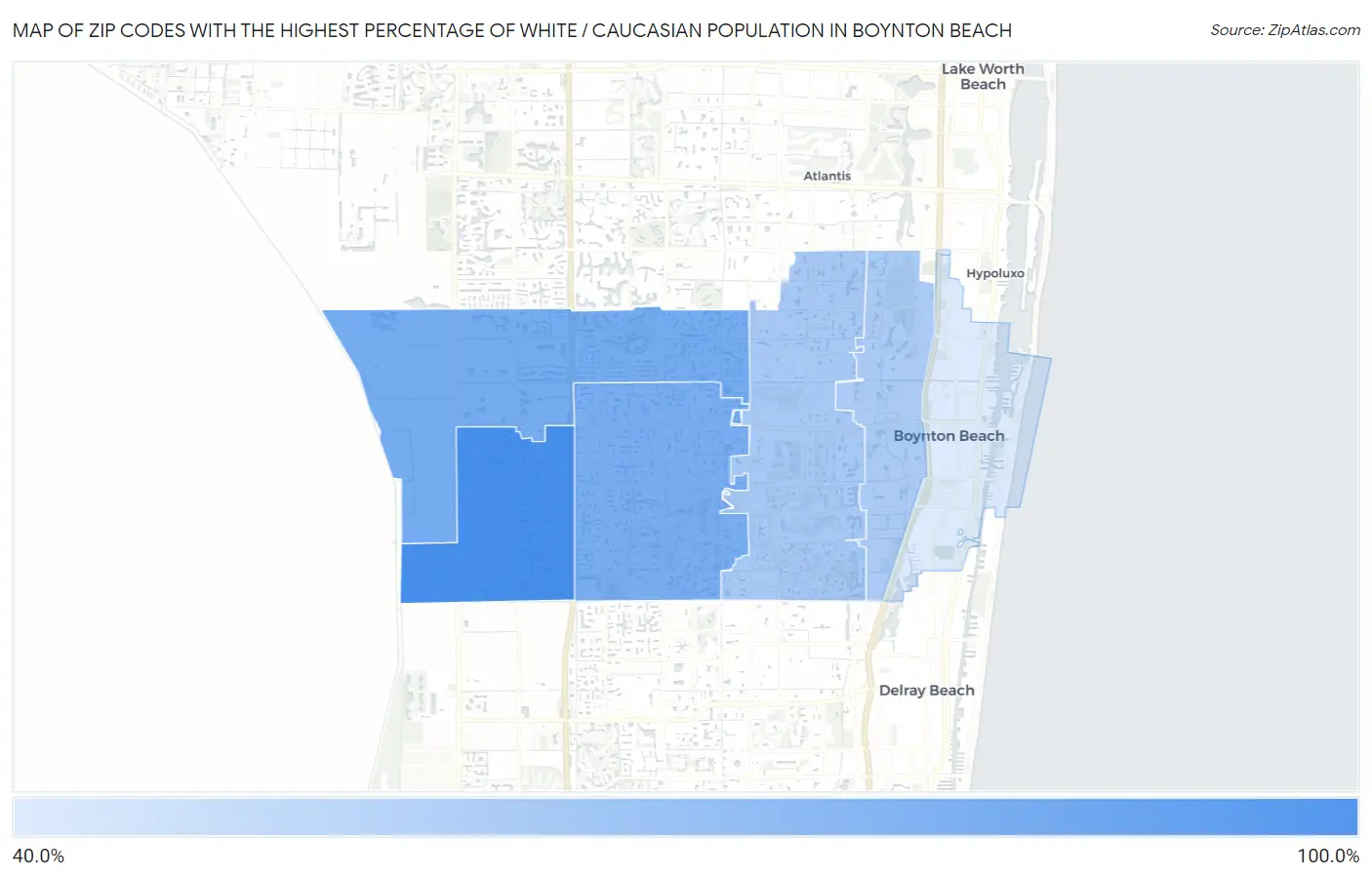 Zip Codes with the Highest Percentage of White / Caucasian Population in Boynton Beach Map