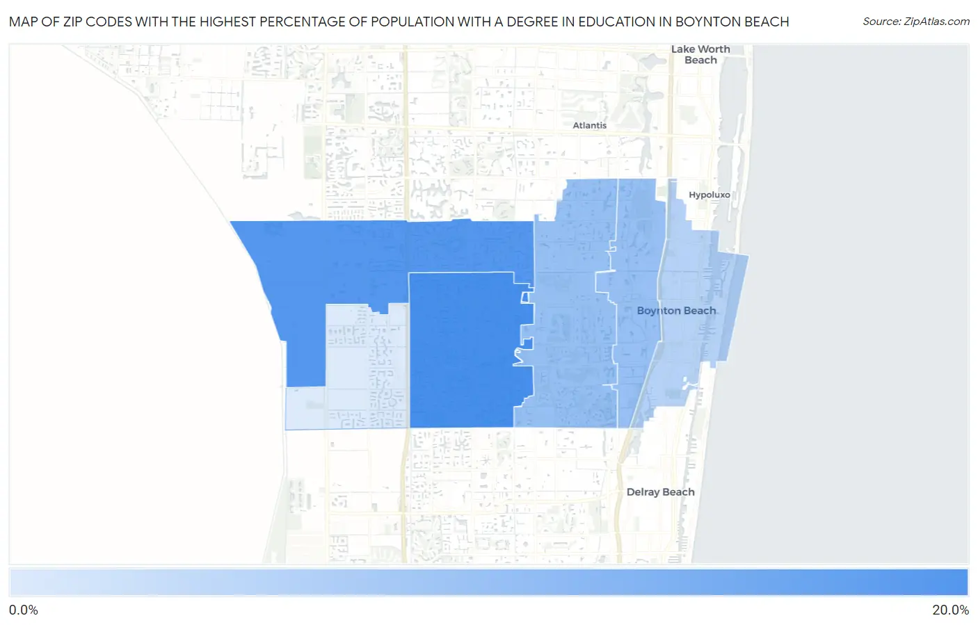 Zip Codes with the Highest Percentage of Population with a Degree in Education in Boynton Beach Map