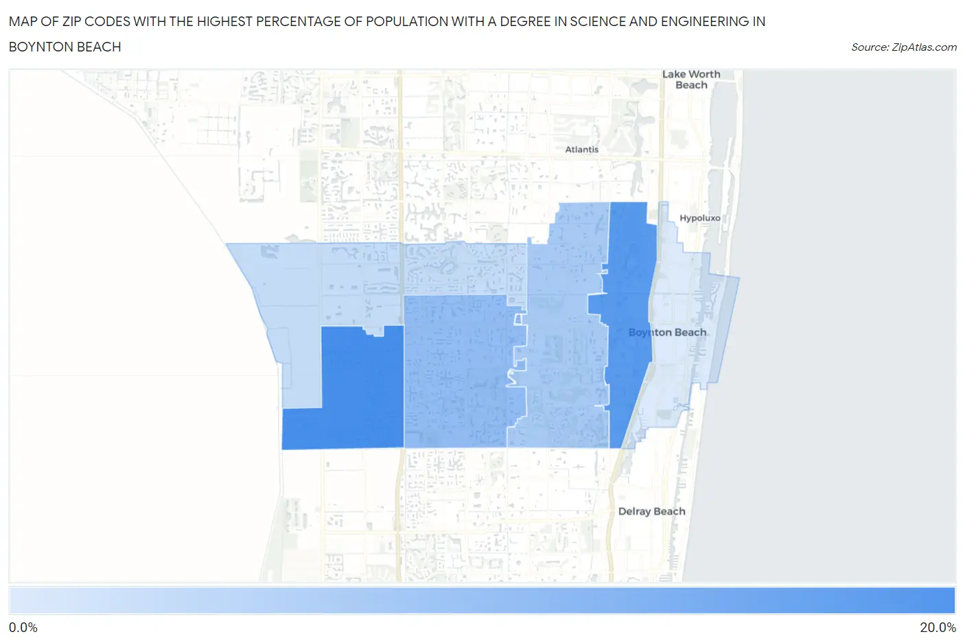 Zip Codes with the Highest Percentage of Population with a Degree in Science and Engineering in Boynton Beach Map