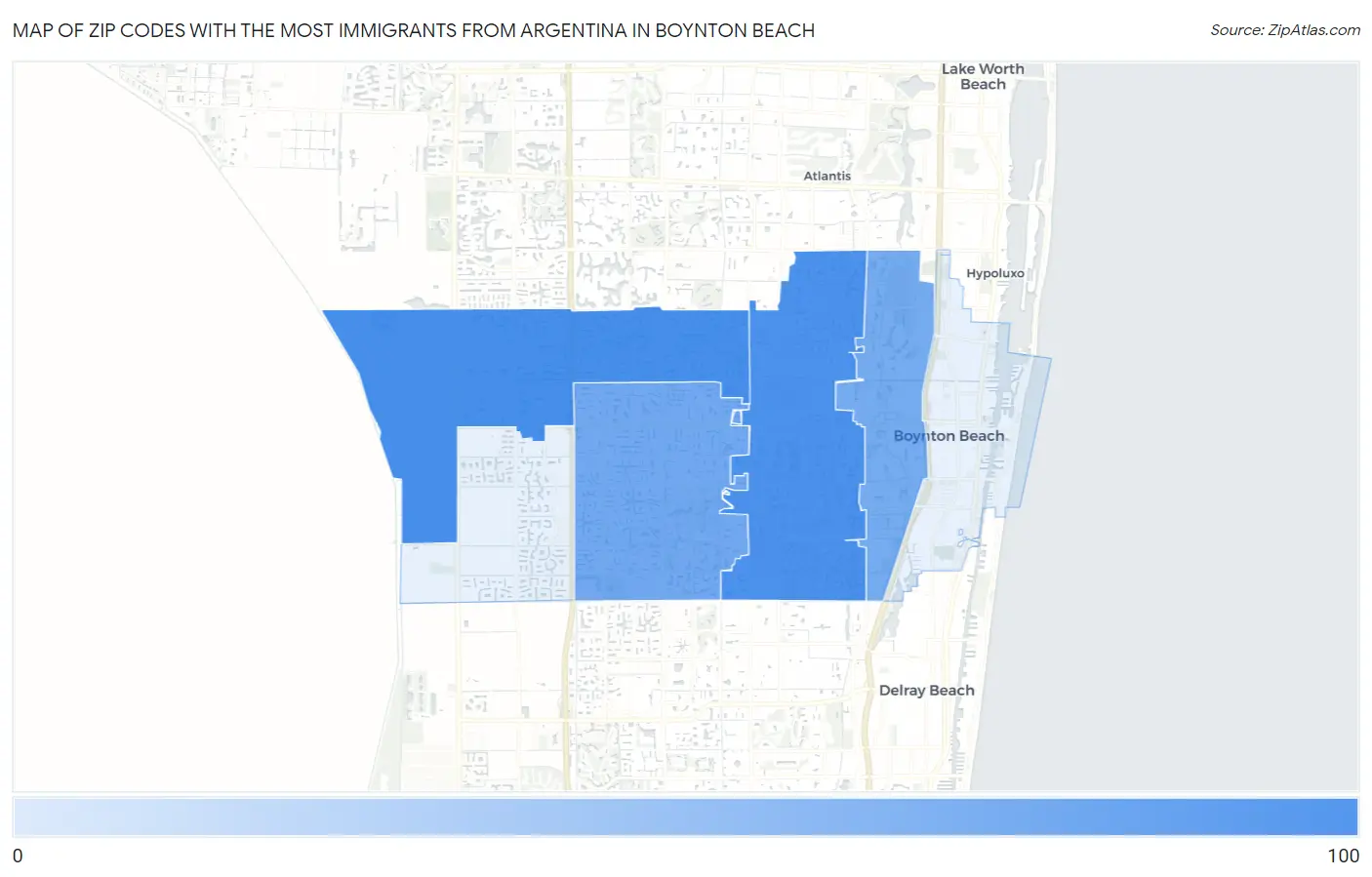 Zip Codes with the Most Immigrants from Argentina in Boynton Beach Map