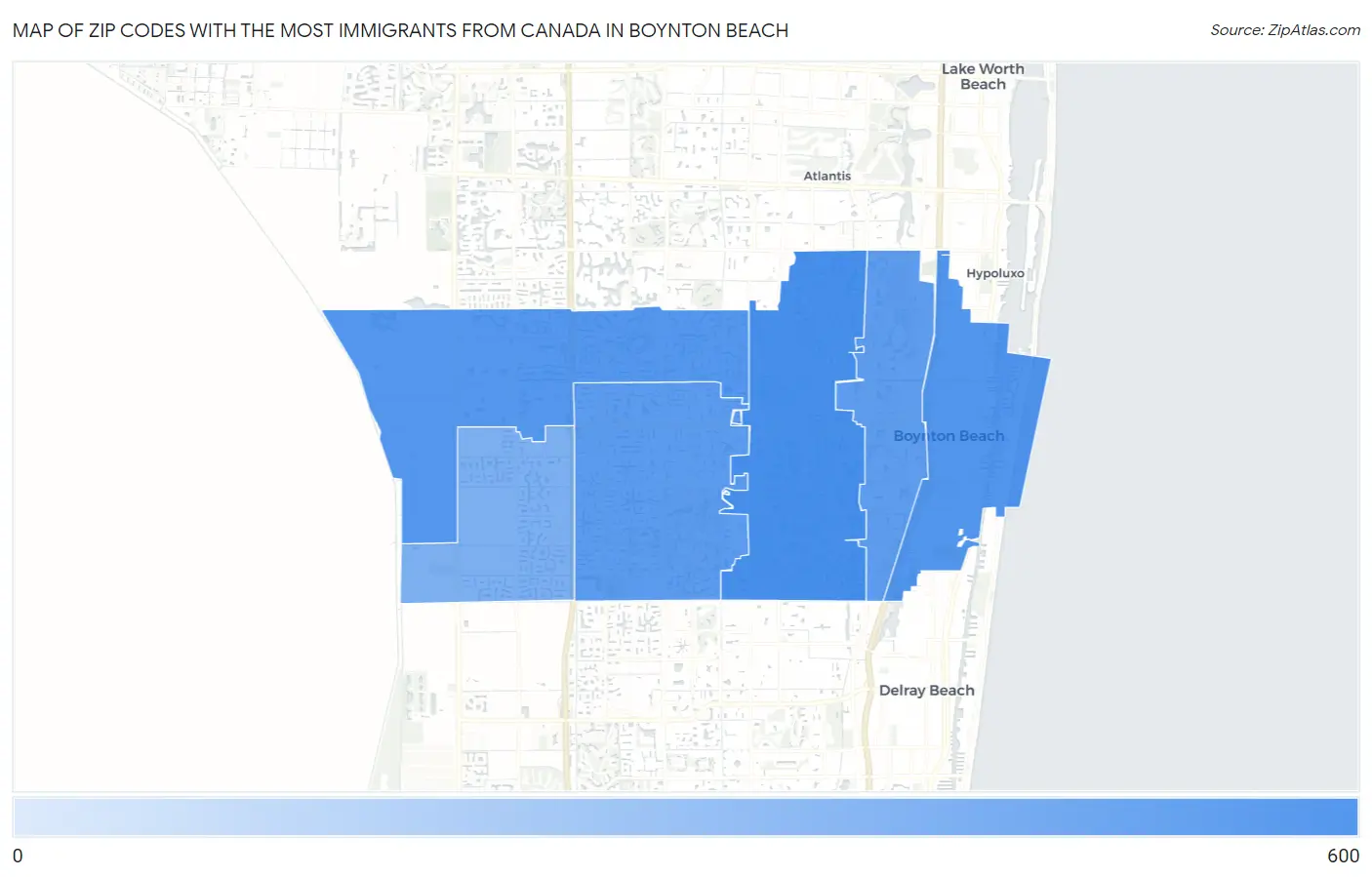 Zip Codes with the Most Immigrants from Canada in Boynton Beach Map