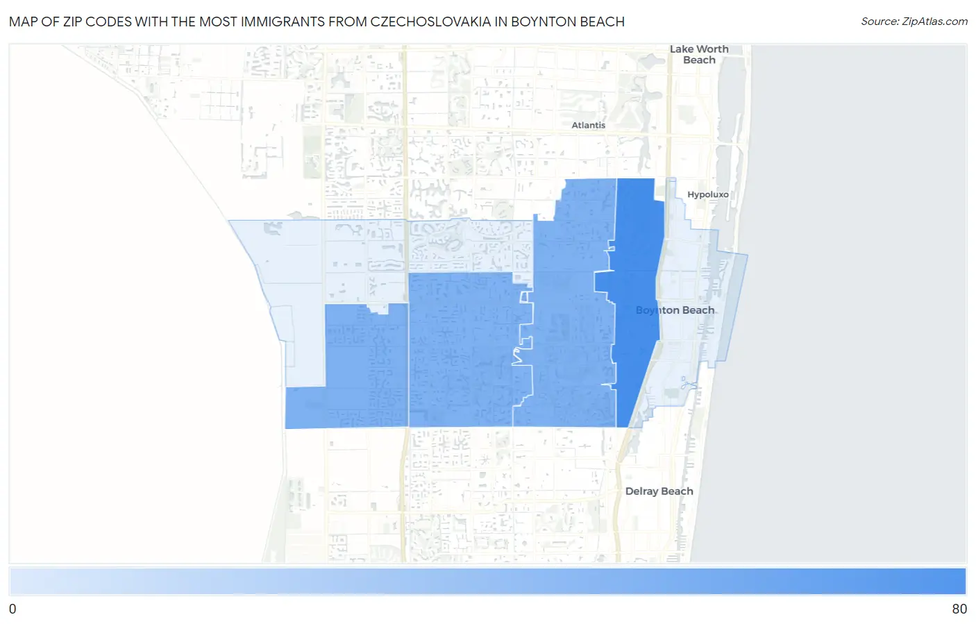 Zip Codes with the Most Immigrants from Czechoslovakia in Boynton Beach Map