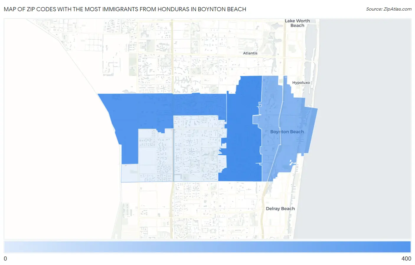 Zip Codes with the Most Immigrants from Honduras in Boynton Beach Map