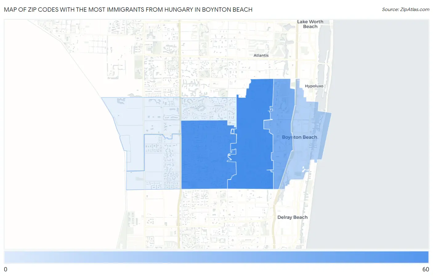 Zip Codes with the Most Immigrants from Hungary in Boynton Beach Map