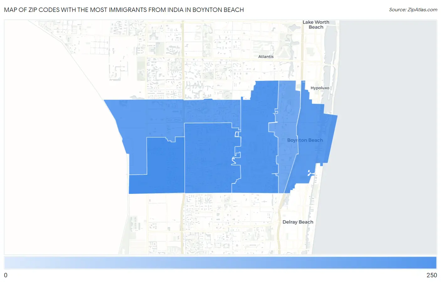 Zip Codes with the Most Immigrants from India in Boynton Beach Map