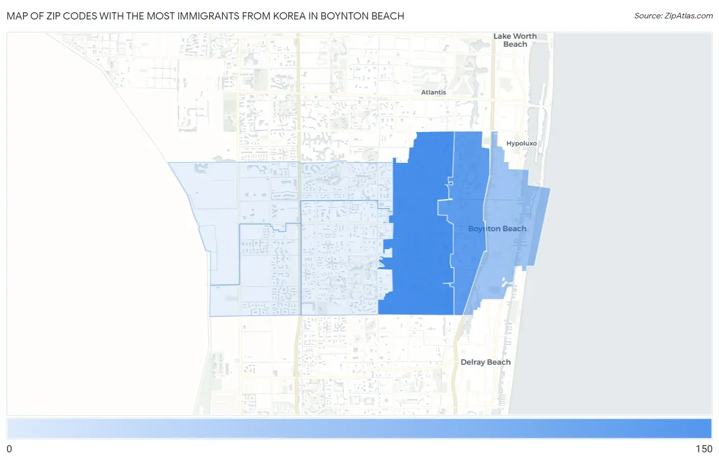 Zip Codes with the Most Immigrants from Korea in Boynton Beach Map