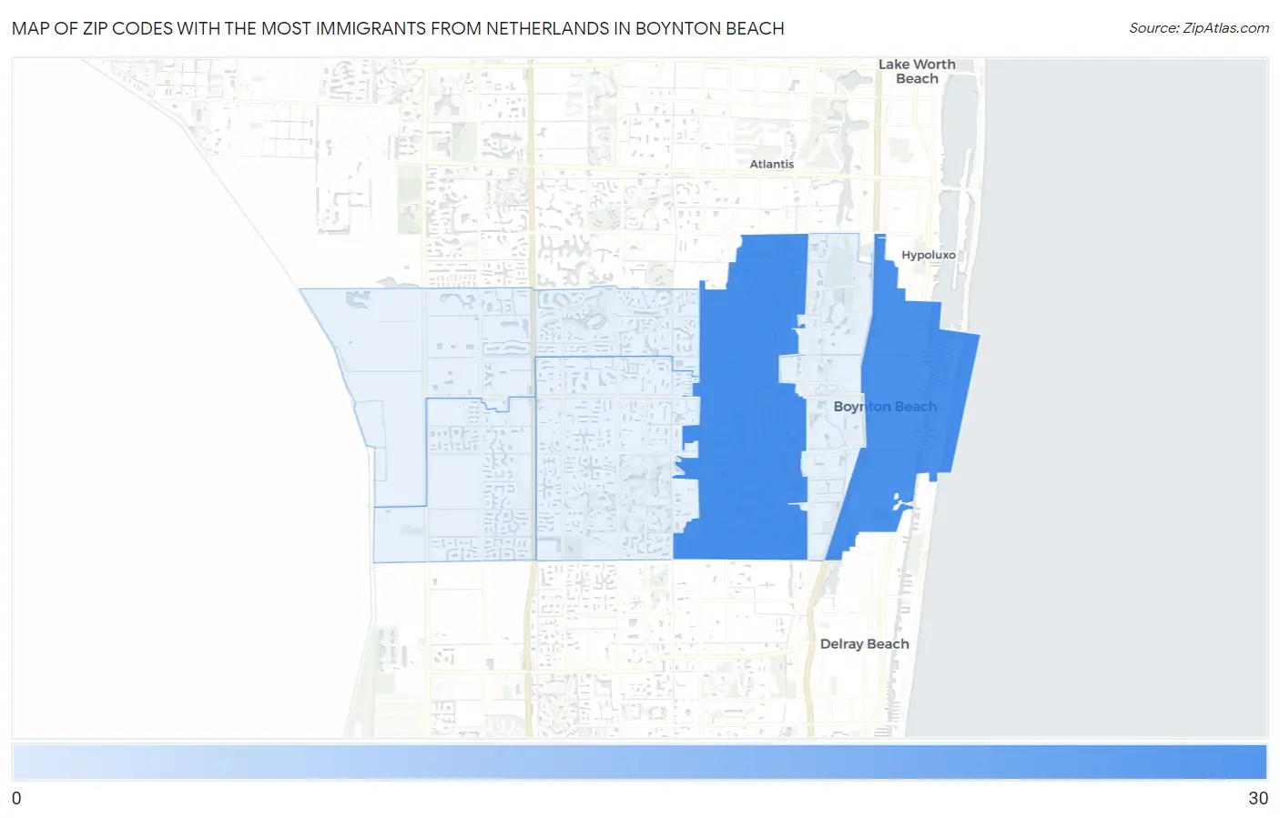 Zip Codes with the Most Immigrants from Netherlands in Boynton Beach Map