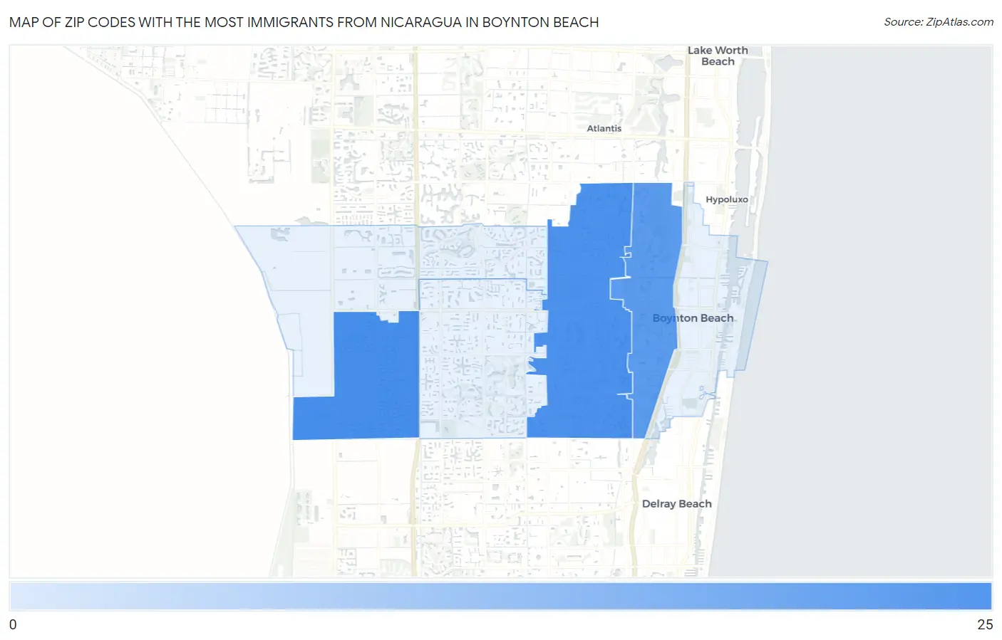 Zip Codes with the Most Immigrants from Nicaragua in Boynton Beach Map