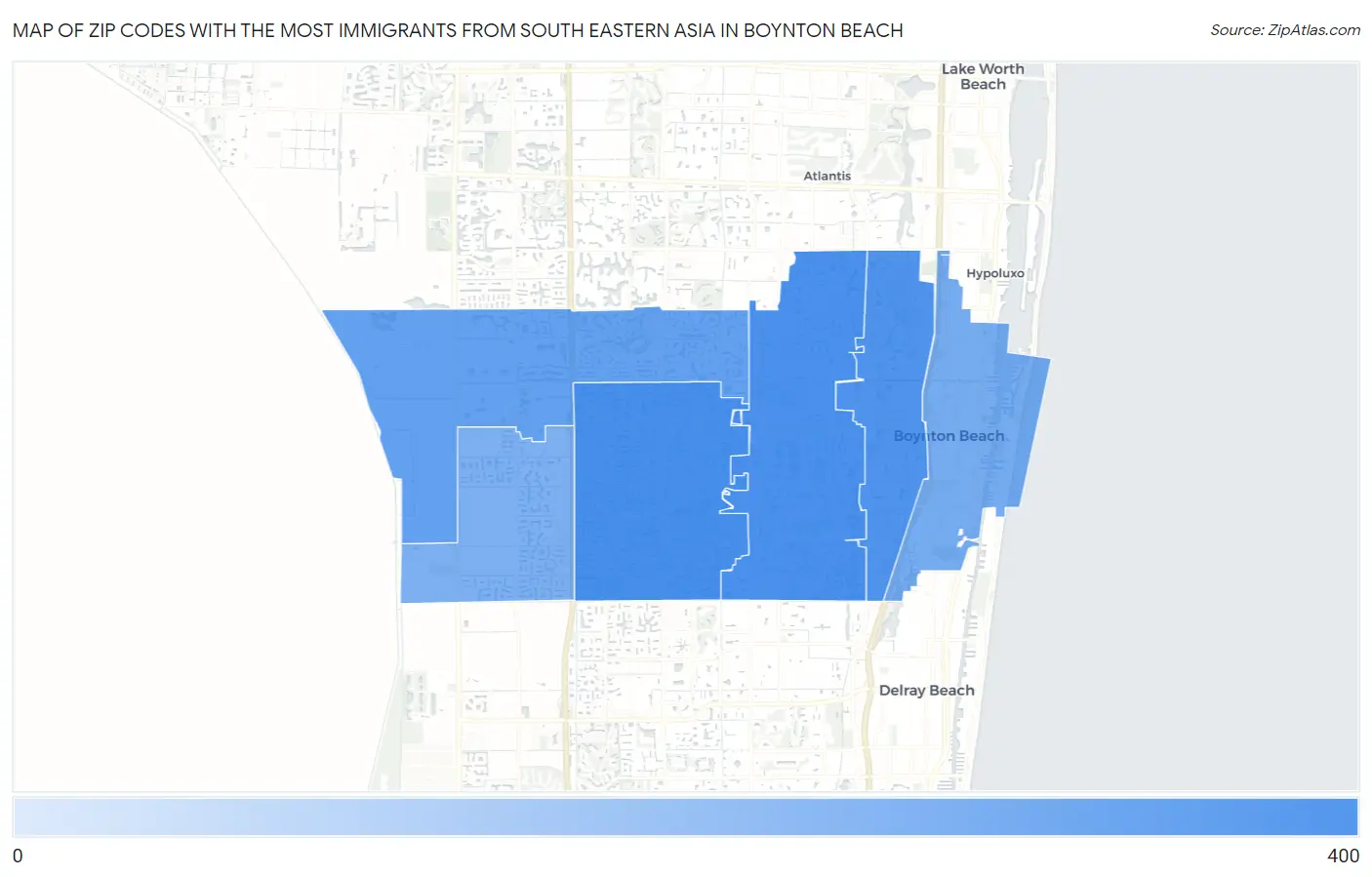 Zip Codes with the Most Immigrants from South Eastern Asia in Boynton Beach Map