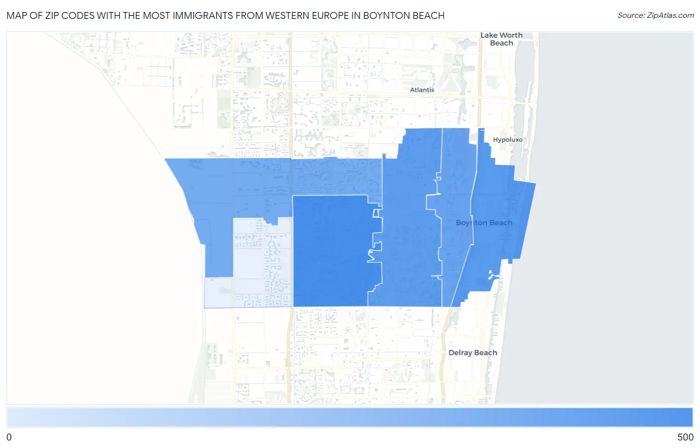 Zip Codes with the Most Immigrants from Western Europe in Boynton Beach Map