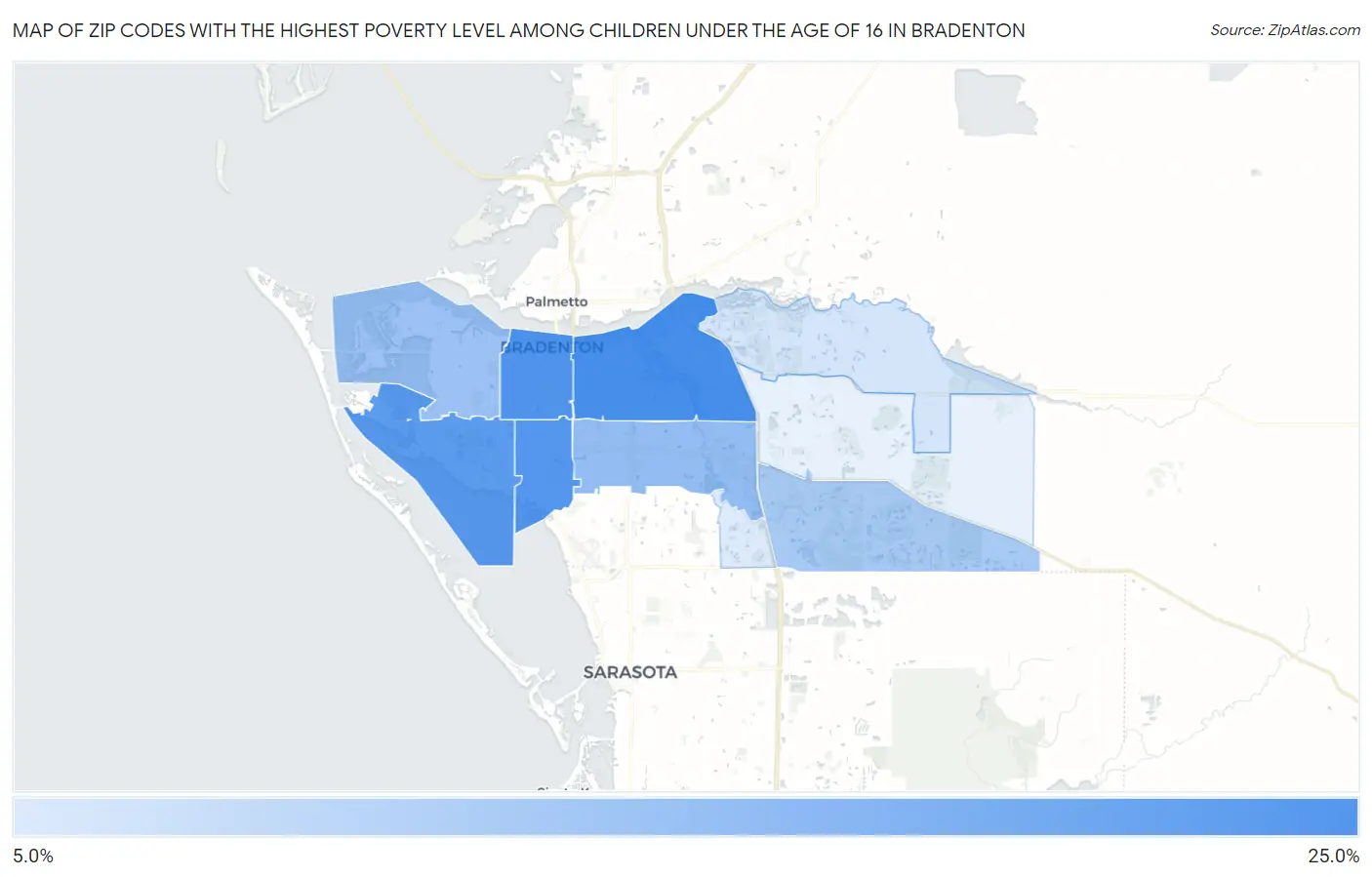 Zip Codes with the Highest Poverty Level Among Children Under the Age of 16 in Bradenton Map