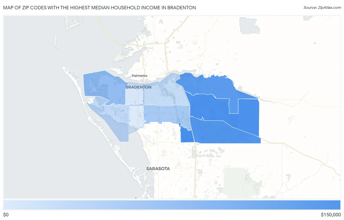 Zip Codes with the Highest Median Household Income in Bradenton Map