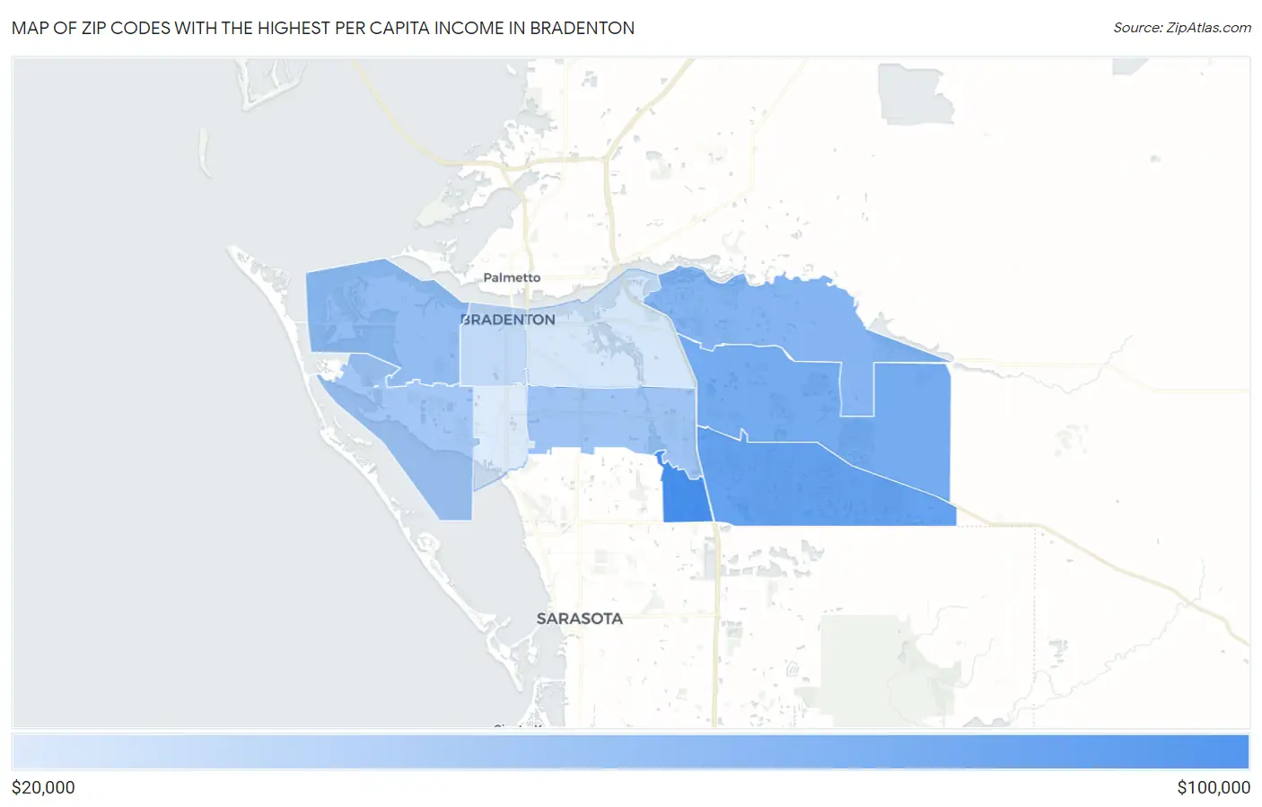 Zip Codes with the Highest Per Capita Income in Bradenton Map