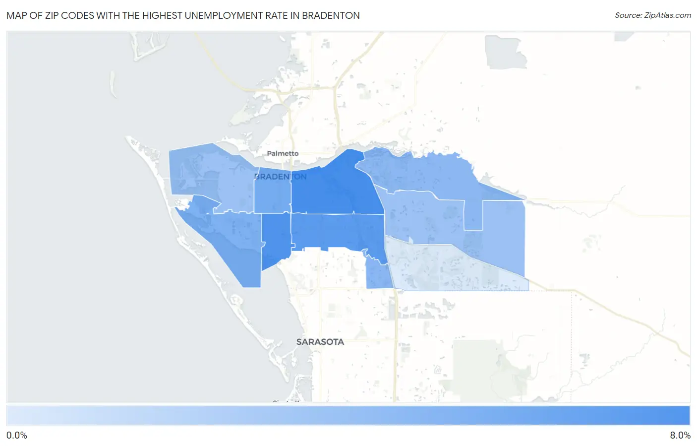 Zip Codes with the Highest Unemployment Rate in Bradenton Map