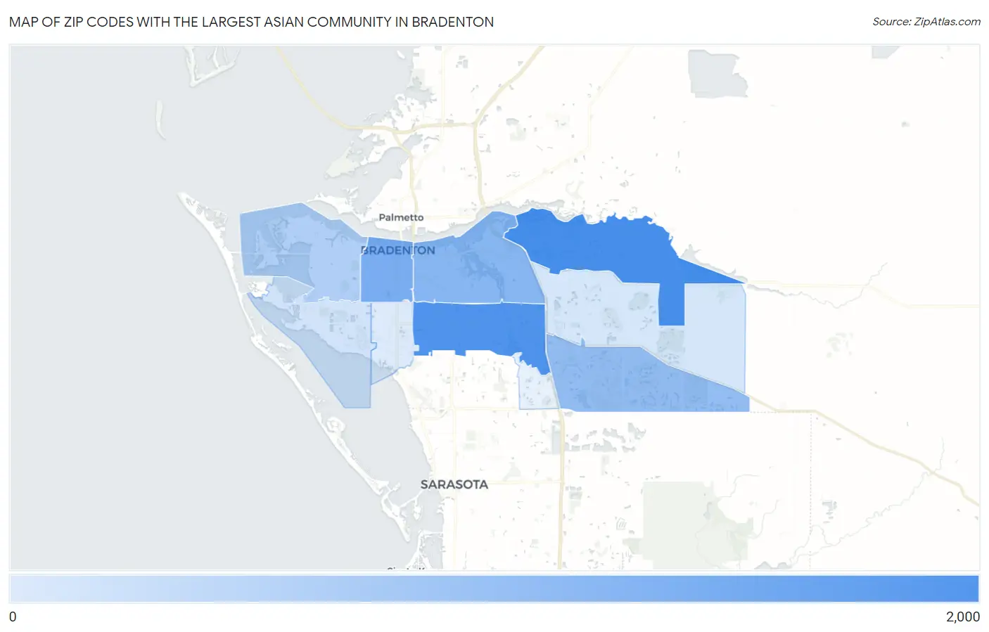 Zip Codes with the Largest Asian Community in Bradenton Map