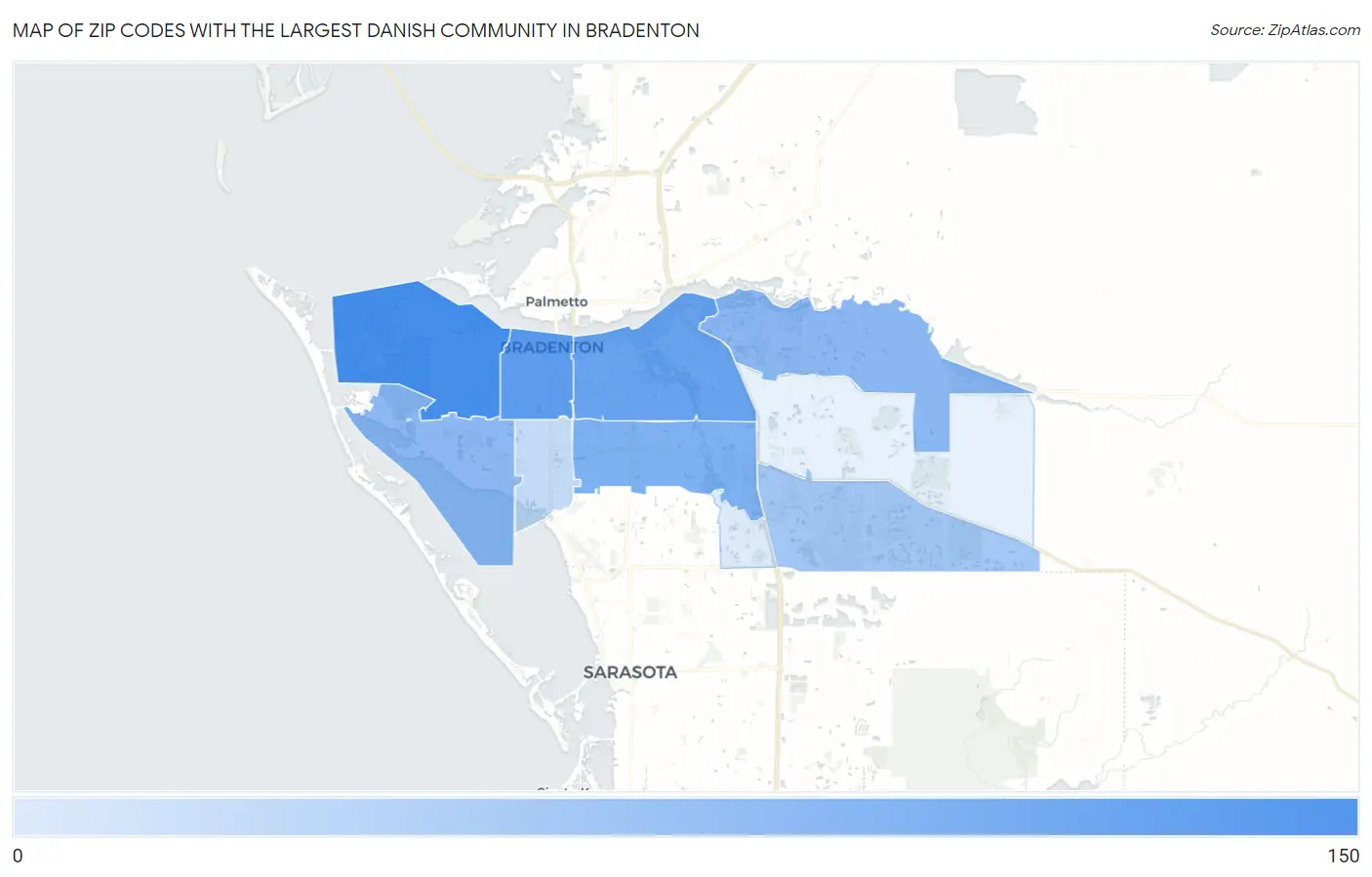Zip Codes with the Largest Danish Community in Bradenton Map
