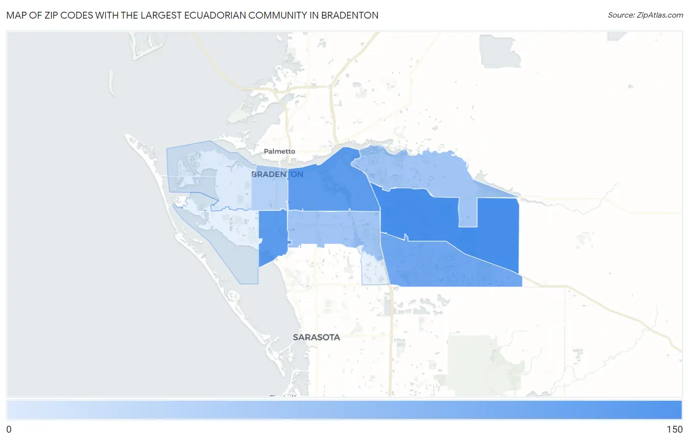 Zip Codes with the Largest Ecuadorian Community in Bradenton Map