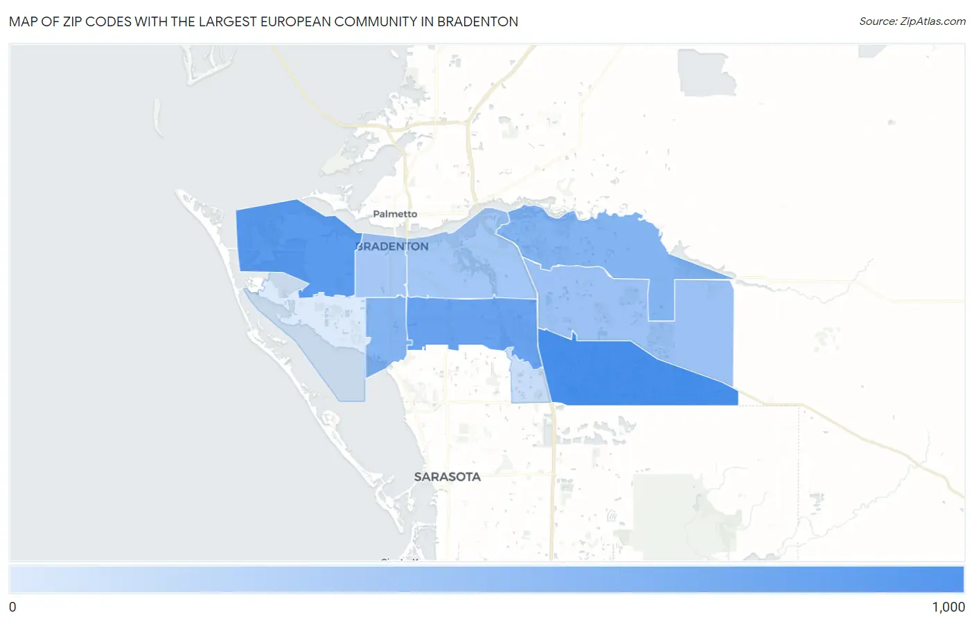 Zip Codes with the Largest European Community in Bradenton Map
