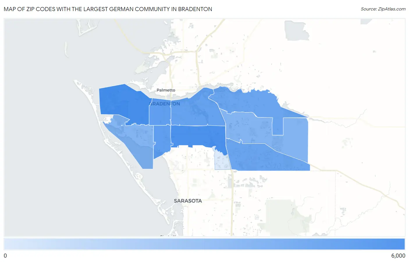 Zip Codes with the Largest German Community in Bradenton Map