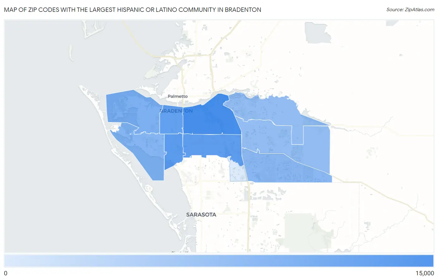 Zip Codes with the Largest Hispanic or Latino Community in Bradenton Map