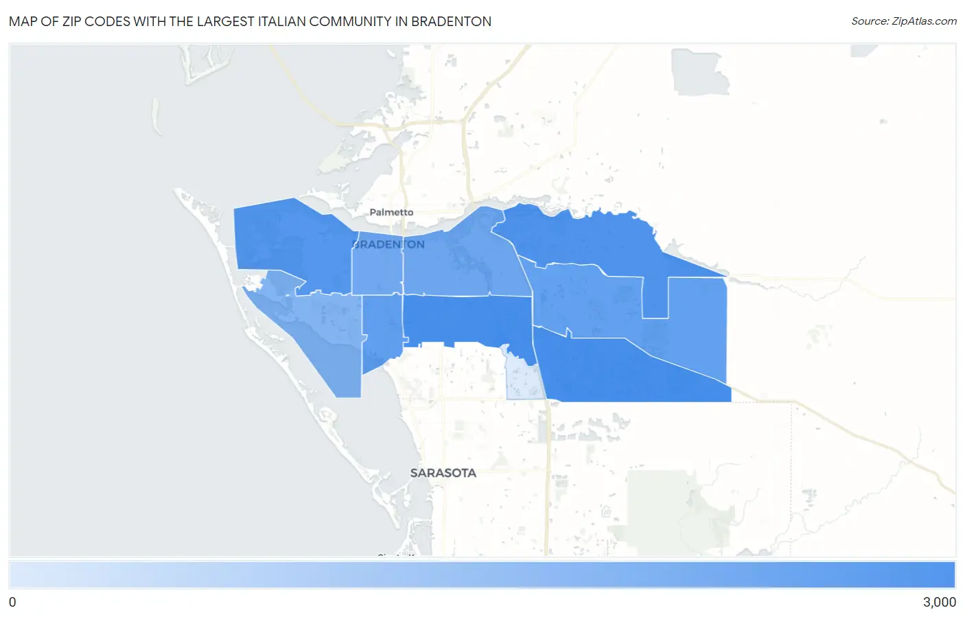 Zip Codes with the Largest Italian Community in Bradenton Map
