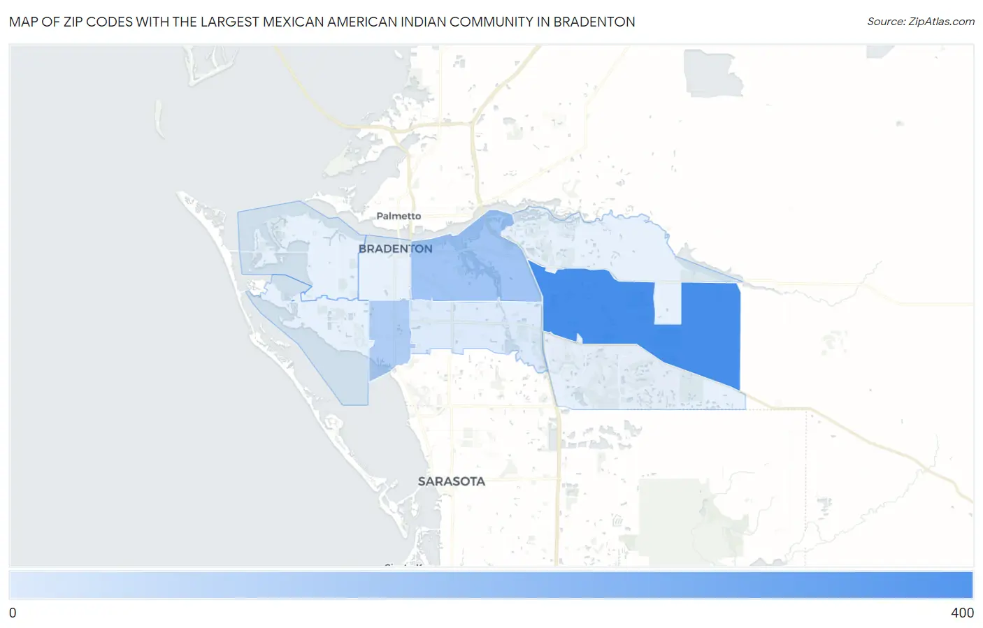 Zip Codes with the Largest Mexican American Indian Community in Bradenton Map