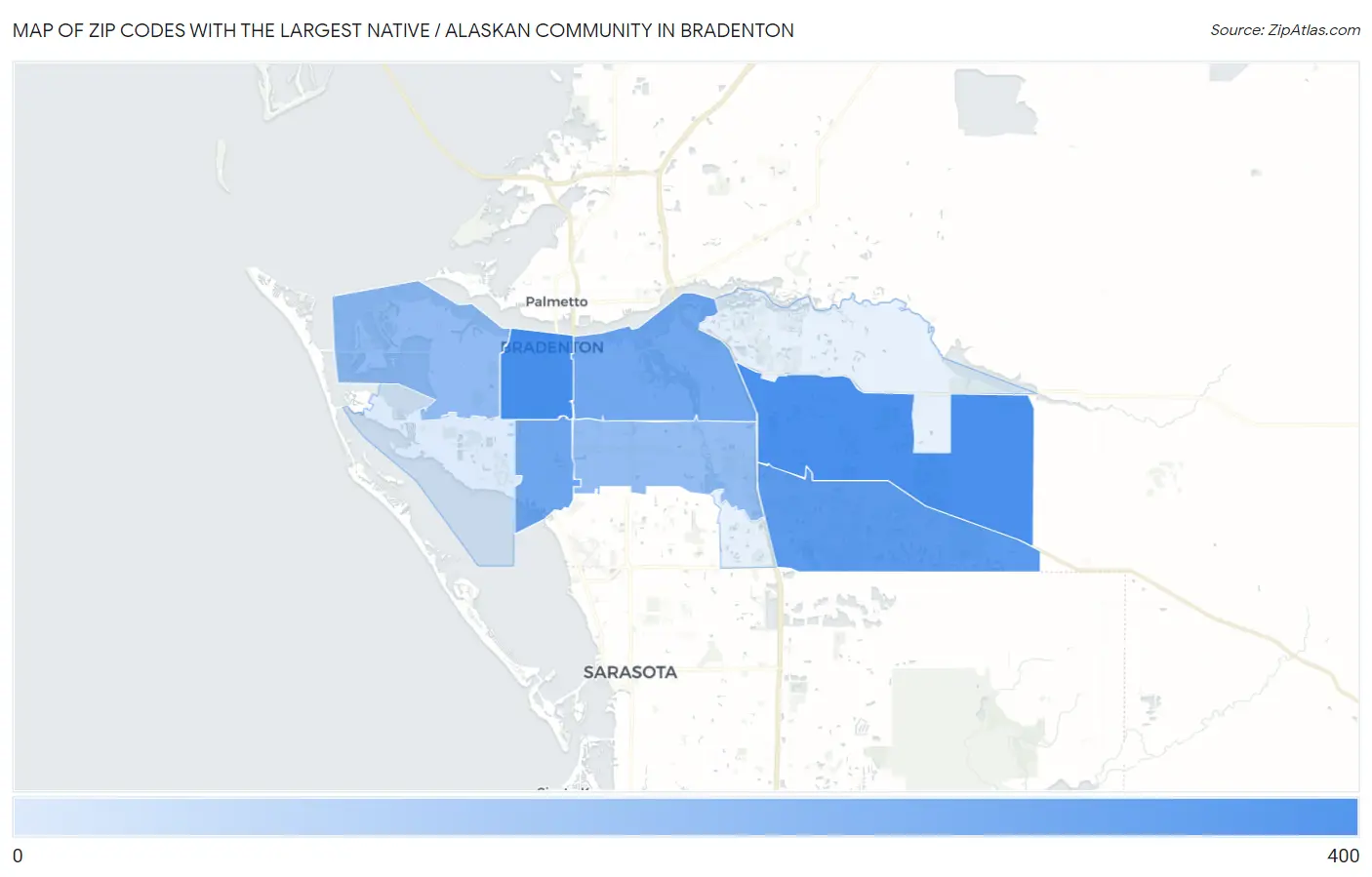 Zip Codes with the Largest Native / Alaskan Community in Bradenton Map