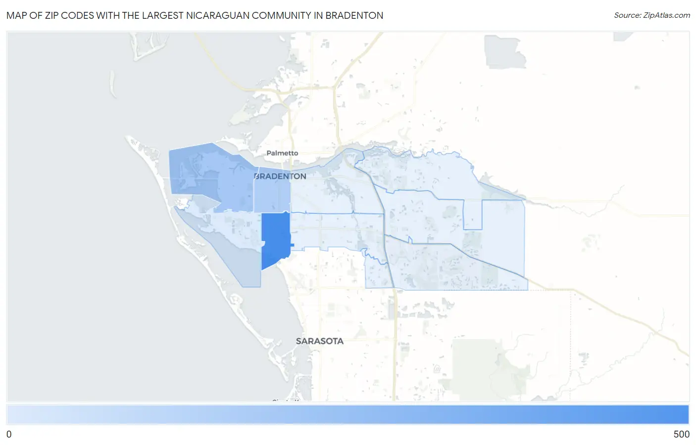 Zip Codes with the Largest Nicaraguan Community in Bradenton Map