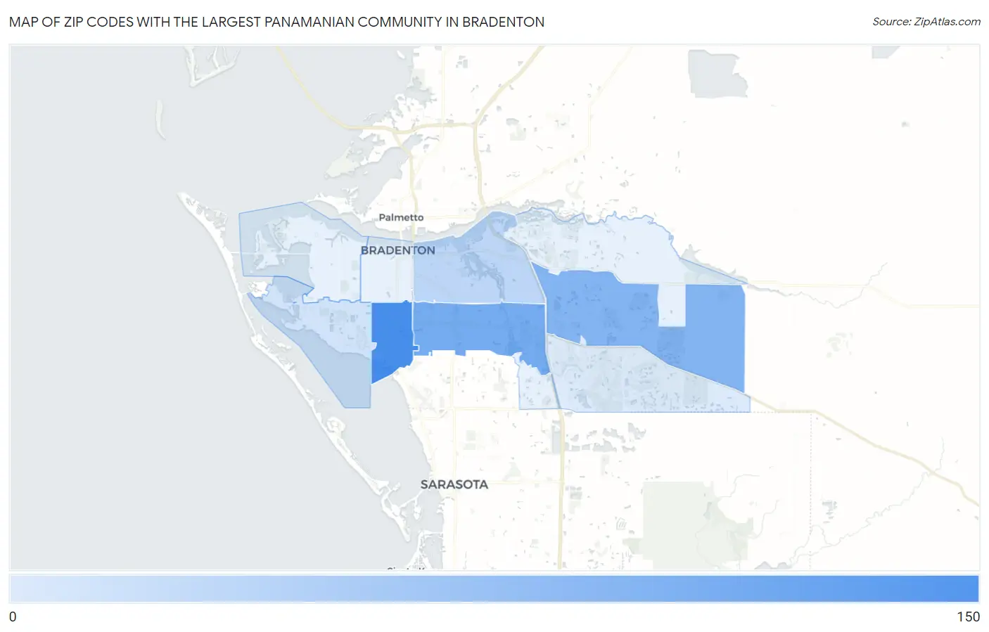 Zip Codes with the Largest Panamanian Community in Bradenton Map