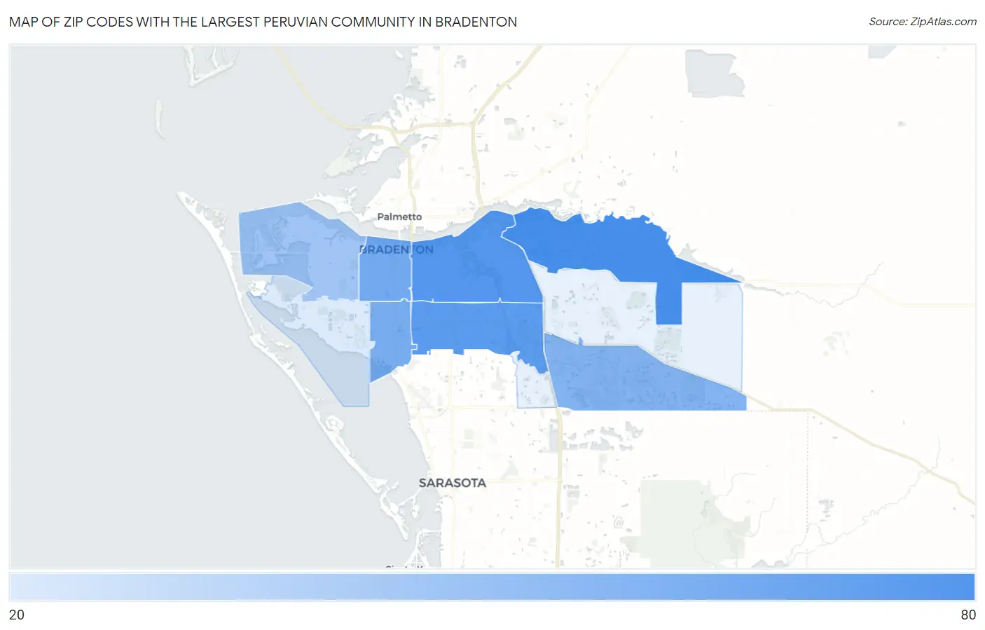 Zip Codes with the Largest Peruvian Community in Bradenton Map