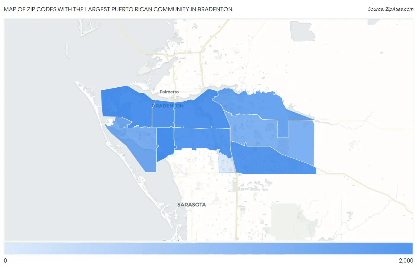 Zip Codes with the Largest Puerto Rican Community in Bradenton Map