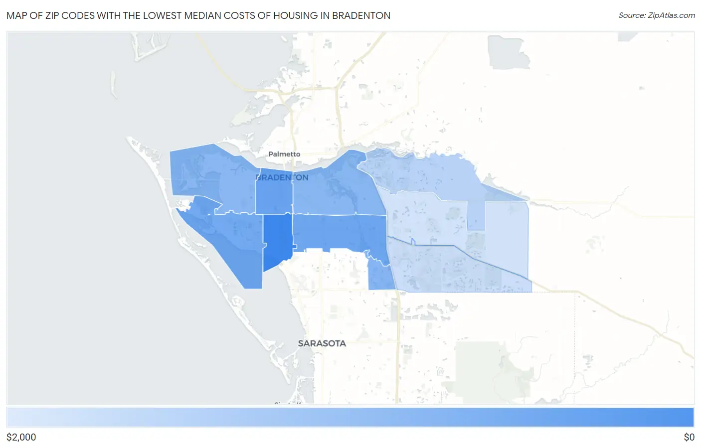 Zip Codes with the Lowest Median Costs of Housing in Bradenton Map