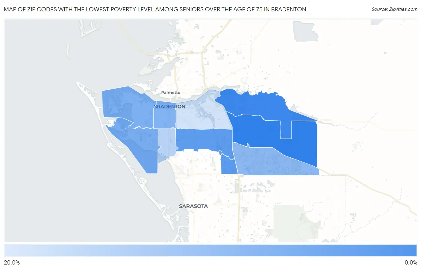 Zip Codes with the Lowest Poverty Level Among Seniors Over the Age of 75 in Bradenton Map