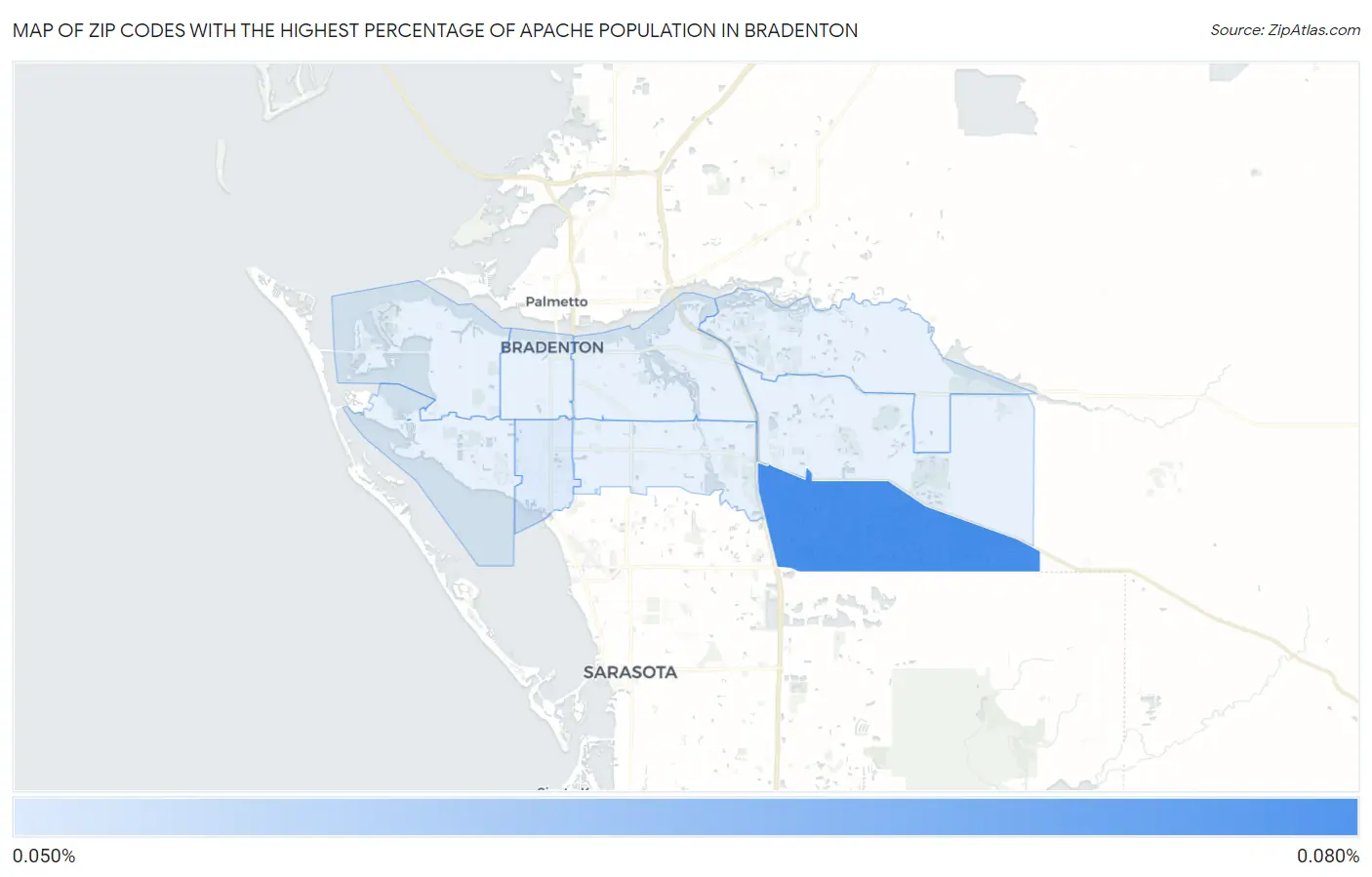 Zip Codes with the Highest Percentage of Apache Population in Bradenton Map