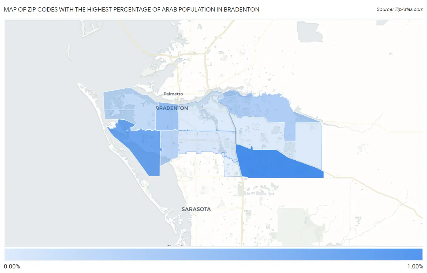 Zip Codes with the Highest Percentage of Arab Population in Bradenton Map