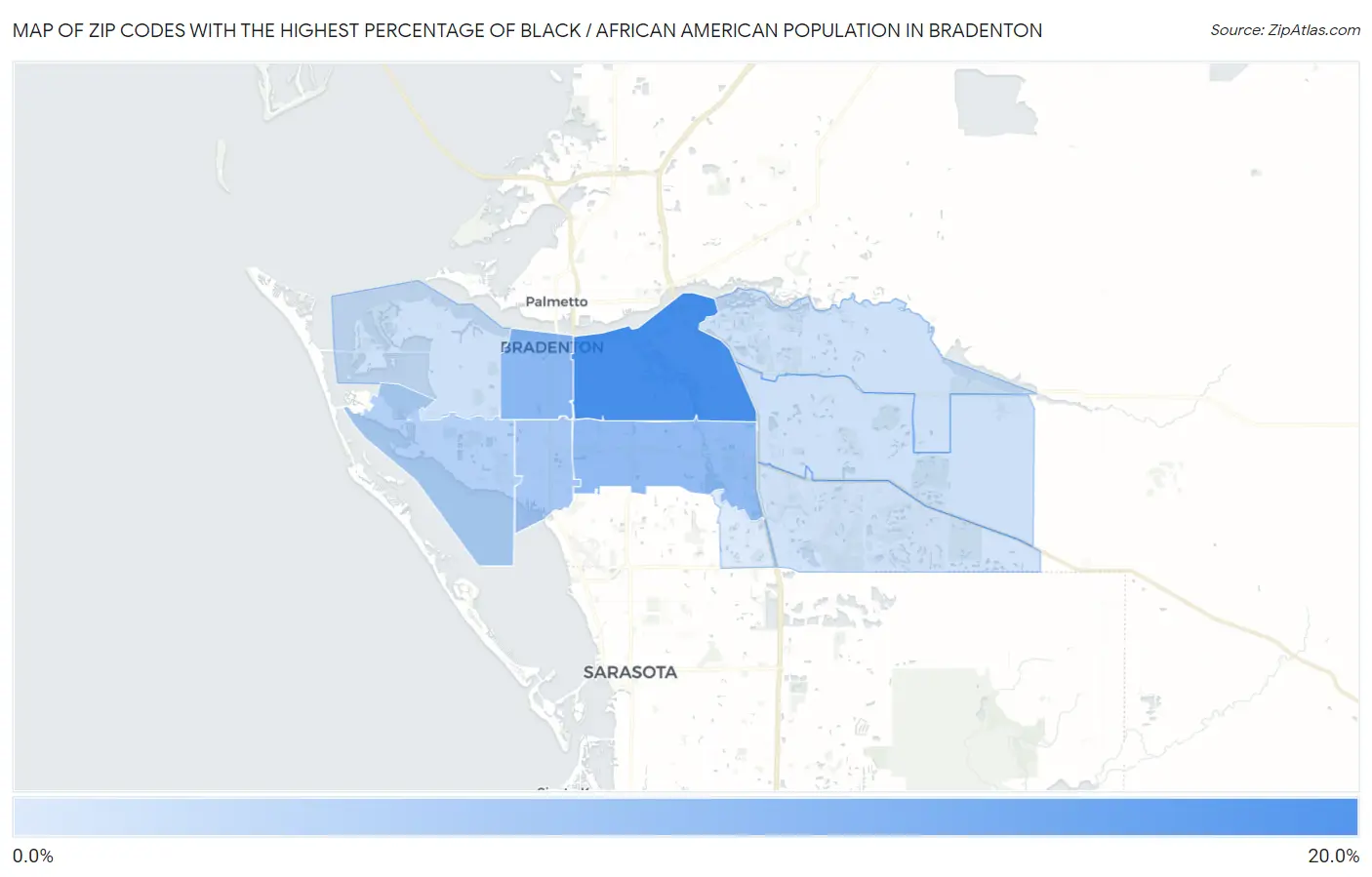 Zip Codes with the Highest Percentage of Black / African American Population in Bradenton Map