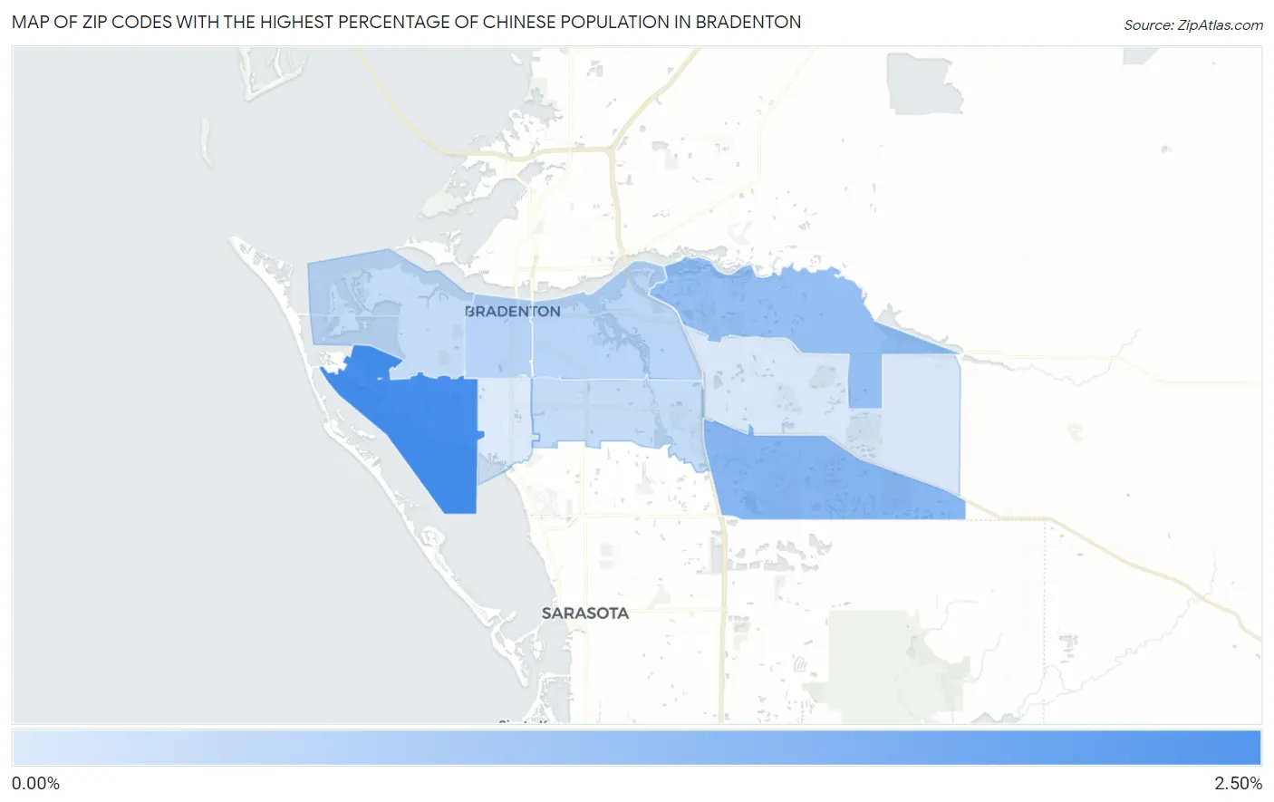 Zip Codes with the Highest Percentage of Chinese Population in Bradenton Map