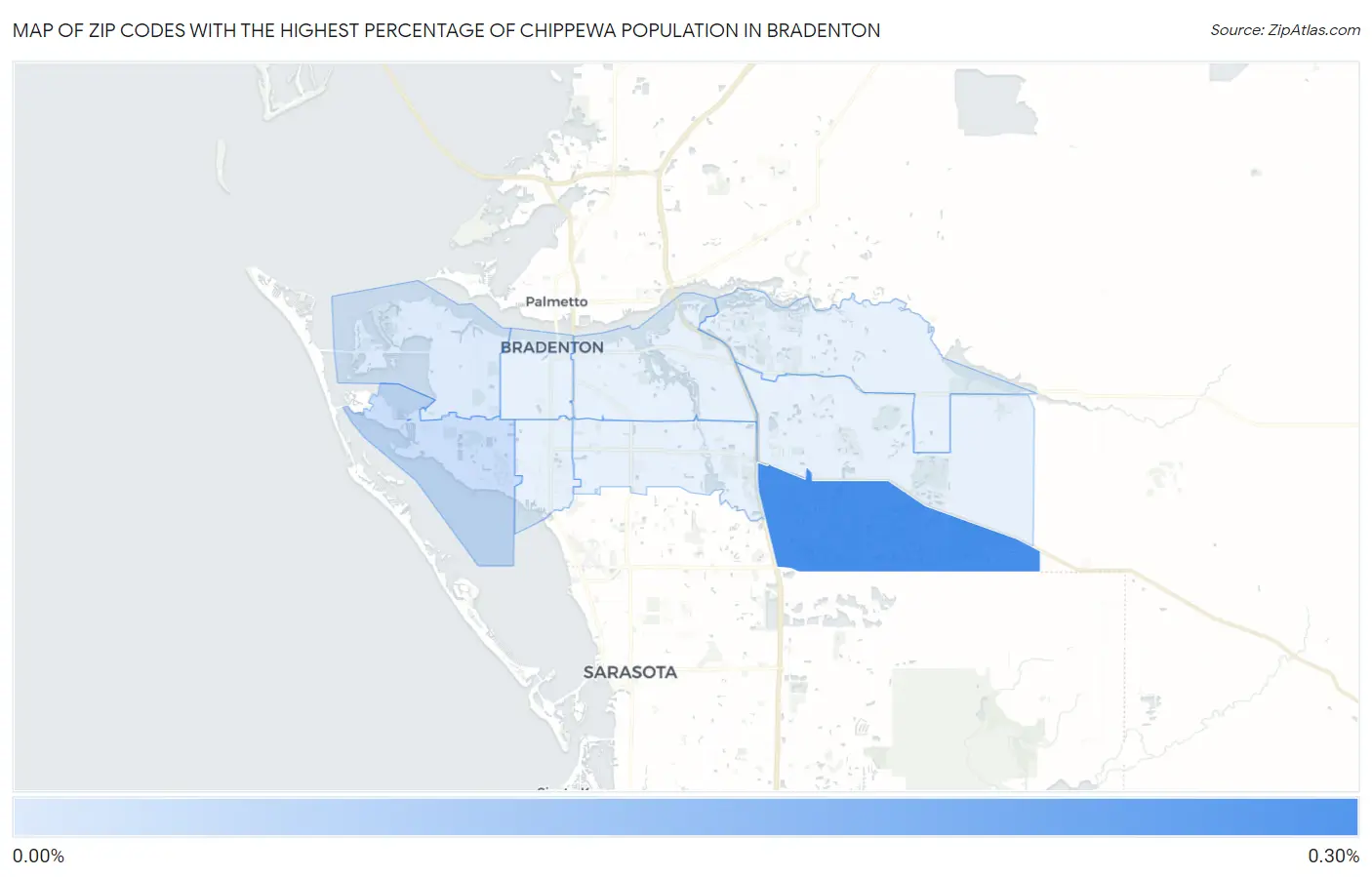 Zip Codes with the Highest Percentage of Chippewa Population in Bradenton Map
