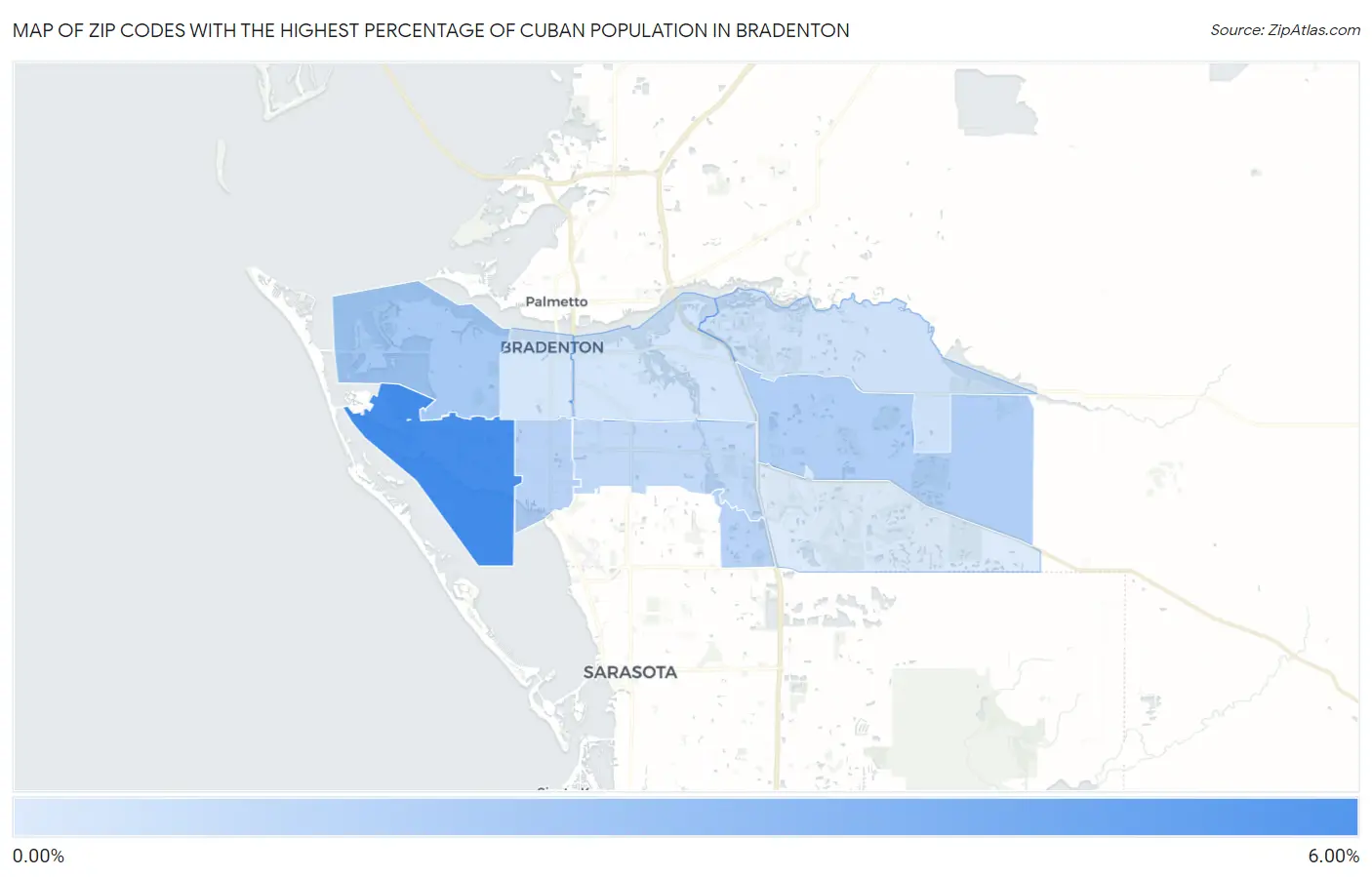 Zip Codes with the Highest Percentage of Cuban Population in Bradenton Map