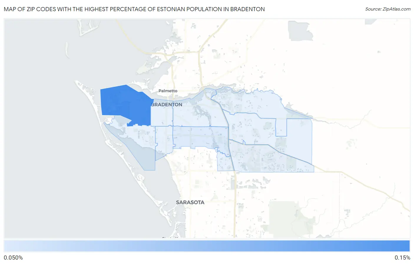 Zip Codes with the Highest Percentage of Estonian Population in Bradenton Map