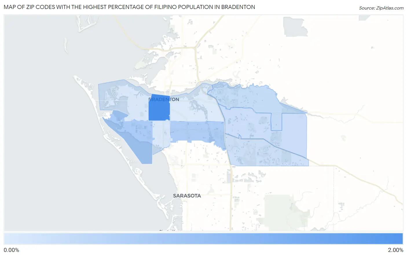 Zip Codes with the Highest Percentage of Filipino Population in Bradenton Map